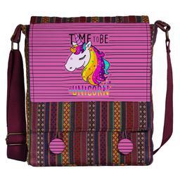 کیف دوشی چی چاپ طرح اسب تکشاخ صورتی با پارچه سنتی کد Pink unicorn