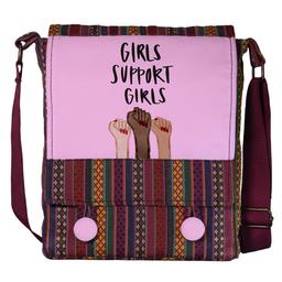 کیف دوشی دخترانه چی چاپ طرح حمایت دختران با پارچه سنتی کد Support girls 