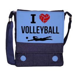 کیف دوشی چی چاپ طرح والیبالی با پارچه جین آبی کد عشق به والیبال