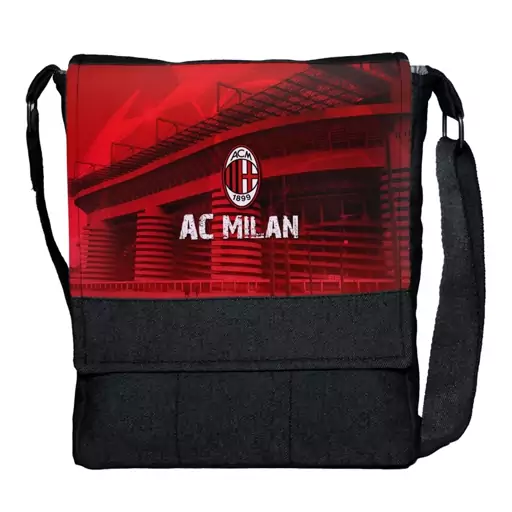 کیف دوشی چی چاپ طرح تیم فوتبال آث میلان با پارچه جین مشکی کد Ac milan