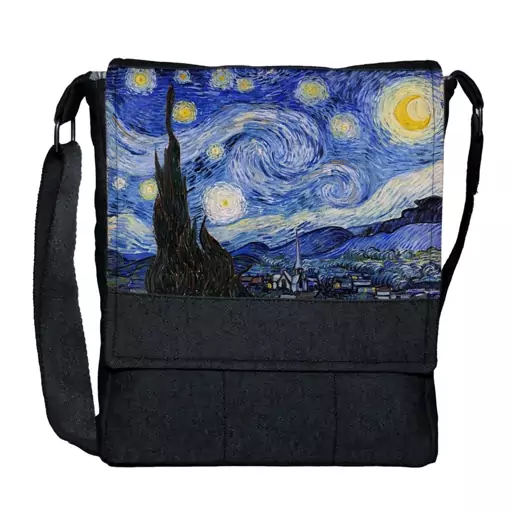 کیف دوشی شب پرستاره ونگوک با پارچه جین مشکی starry night van gogh