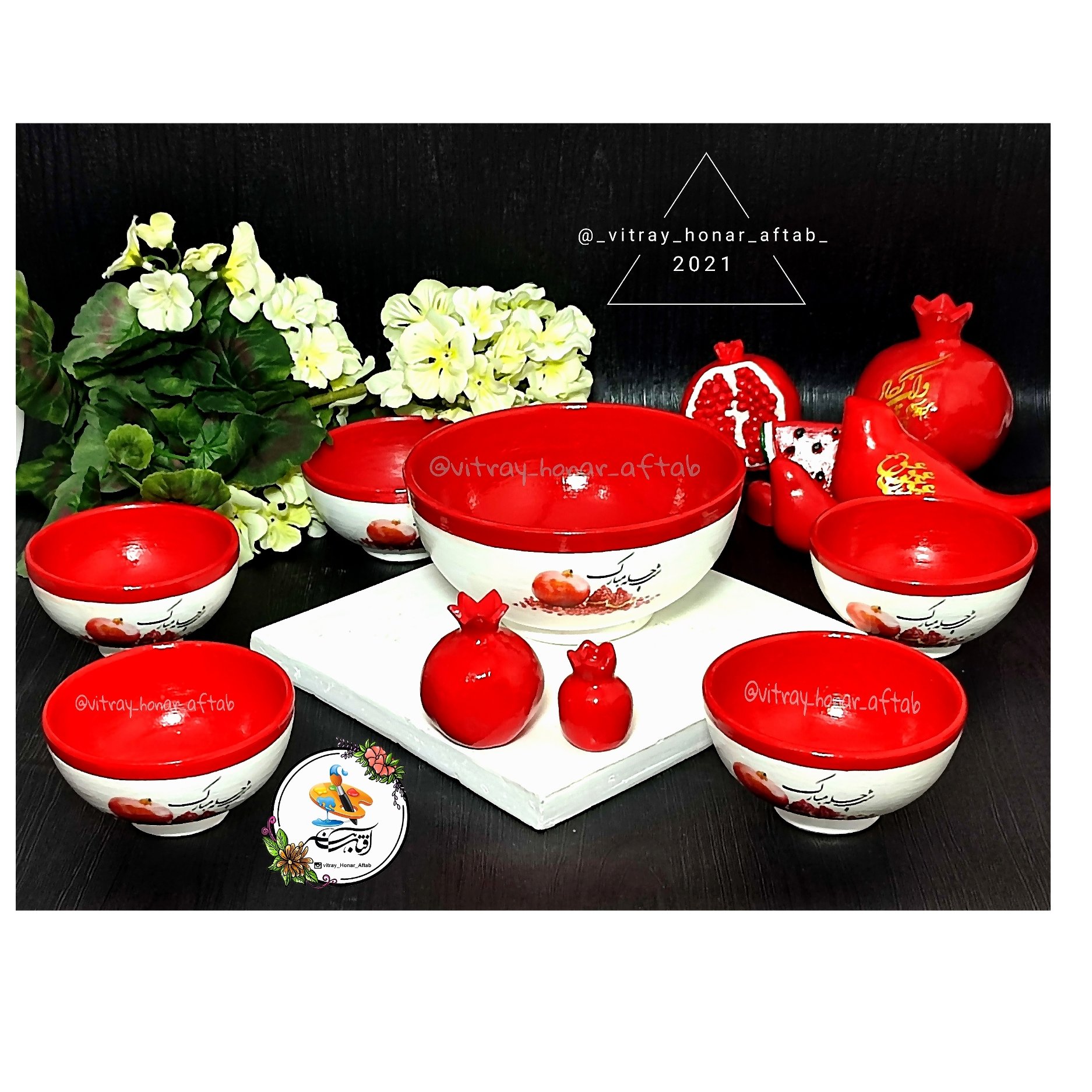 ظروف سفالی یلدایی 6تایی(5ظرف کوچک و1عددبزرگ)