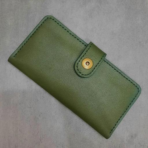 کیف پول چرم طبیعی دستدوز زنانه و مردانه رنگ سبز گارسی