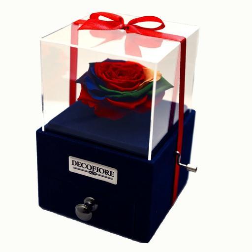 رز جاودان دکوفیوره مدل جعبه موزیکال کشودار هندلی  ملودی عاشقانه طرح گل رنگارنگ