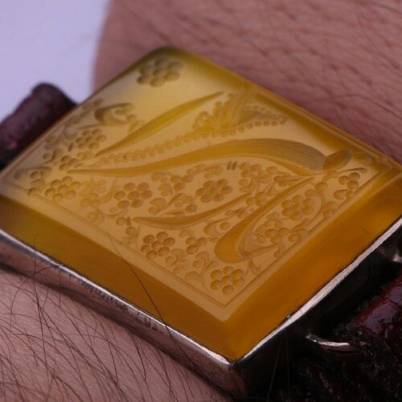 دستبند چرم طبیعی مردانه عقیق زرد یازهرا