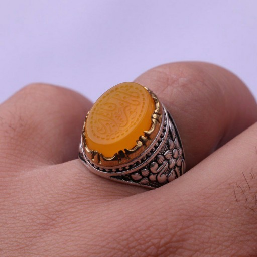 انگشتر عقیق زرد اصل یا ثارالله ( انگشتر نقره مردانه )