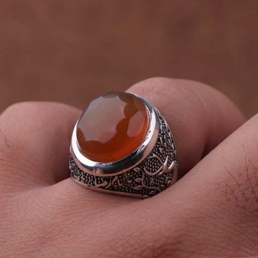 انگشتر عقیق یمنی تراش الماسی اصل ( انگشتر مردانه عقیق )