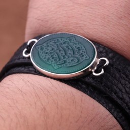 دستبند عقیق سبز نقش یارقیه بنت الحسین اصل ( دستبند مردانه )