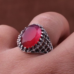 انگشتر عقیق سرخ تراش الماسی مردان اصل ( انگشتر مردانه )
