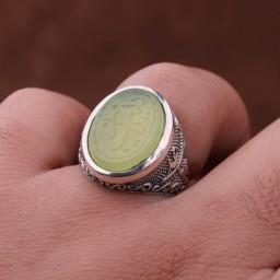 انگشتر عقیق سبز معدنی نقش یازینب اصل ( انگشتر مردانه )