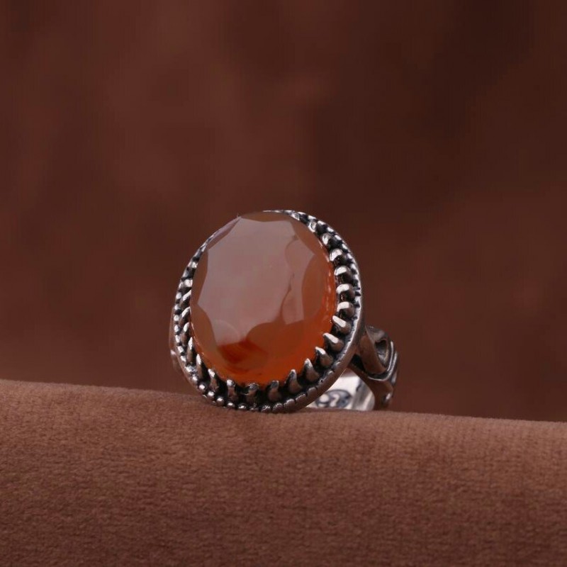 انگشتر عقیق یمنی تراش الماسی زیبای اصل ( انگشتر مردانه )
