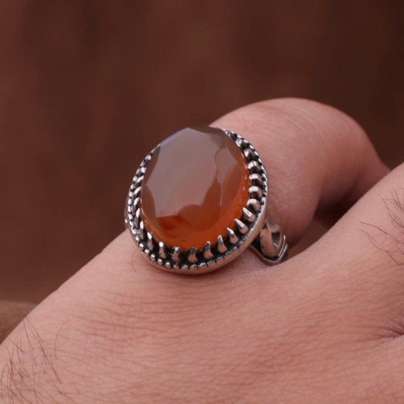 انگشتر عقیق یمنی تراش الماسی زیبای اصل ( انگشتر مردانه )