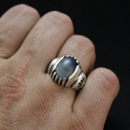 انگشتر عقیق سلیمانی آبی رگه طبیعی اصل ( انگشتر مردانه )
