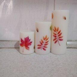 شمع استوانه ای ست سه تایی طرح پاییزی