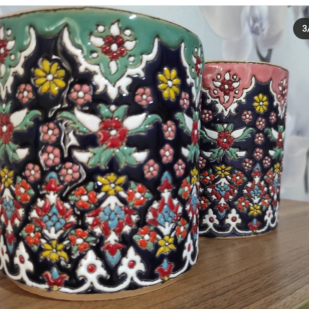 ست جاقلمی خانم و آقا ، سفالی میناکاری