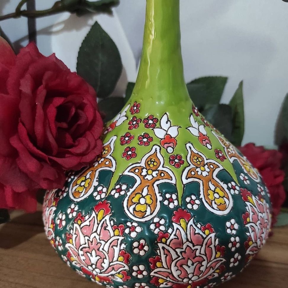 گلدان سوزنی سفالی میناکاری