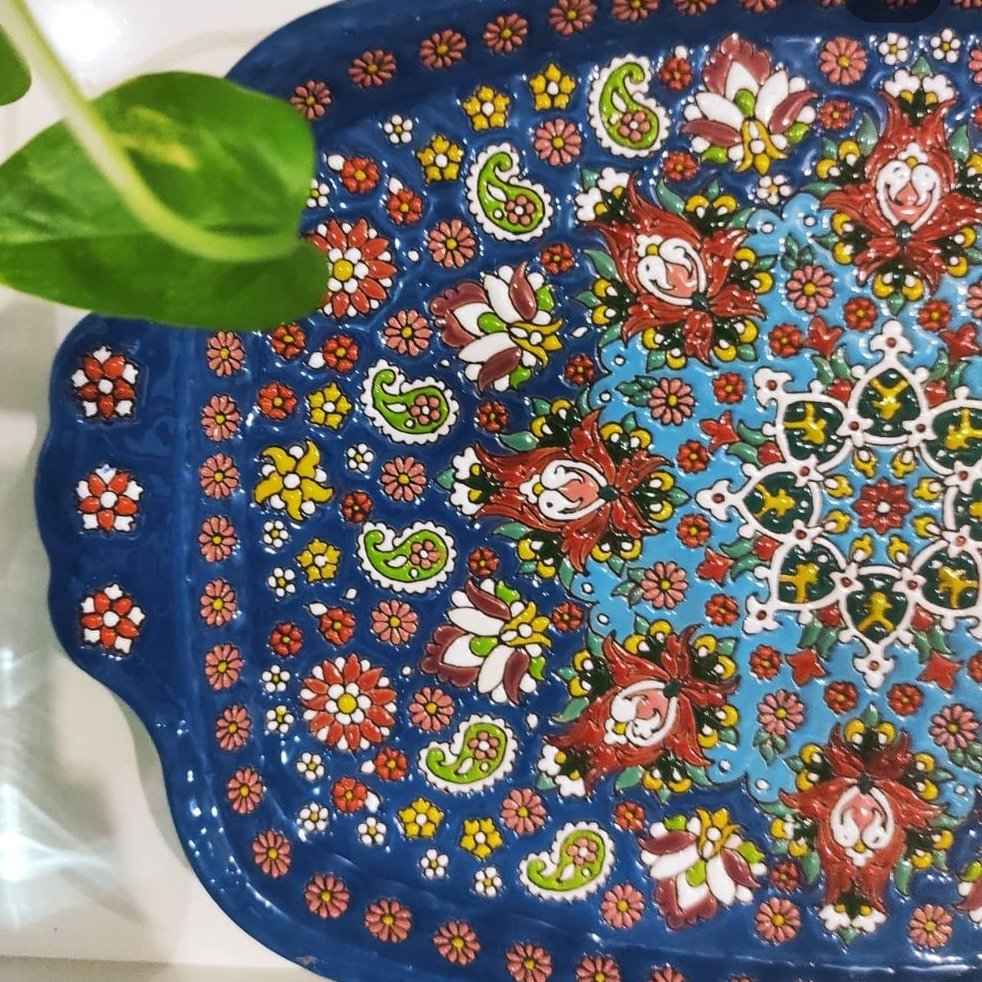 سینی مستطیلی سفالی میناکاری 
