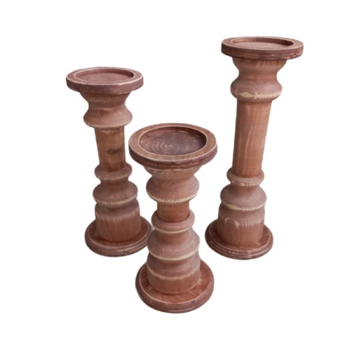 جا شمعی 3 تایی چوبی در سه سایز و دو رنگ با چوب طبیعی