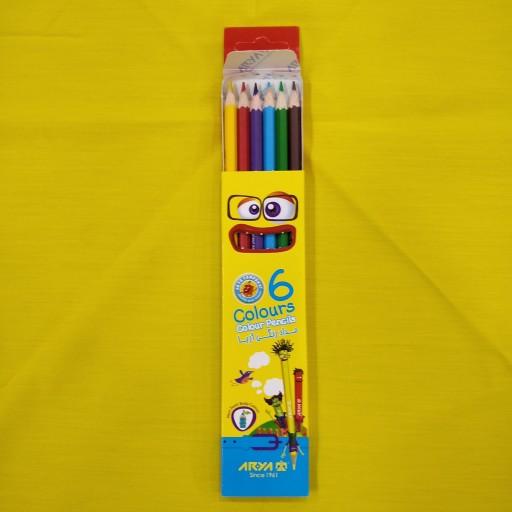 مداد رنگی 6 رنگ مقوایی آریا