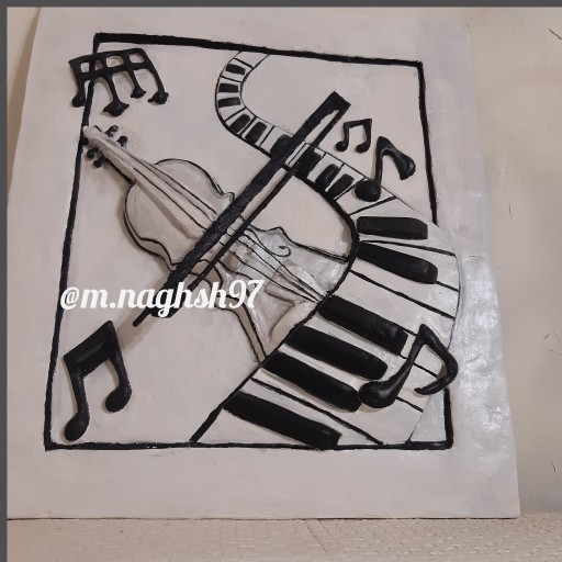فروش ویژه تابلو دکوراتیو دست ساز گچی طرح موسیقی محصول گالری مانی