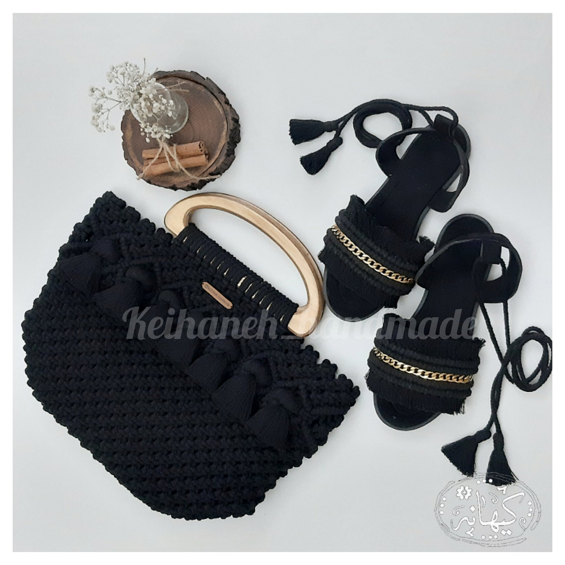 کیف مجلسی مکرومه دسته چوبی