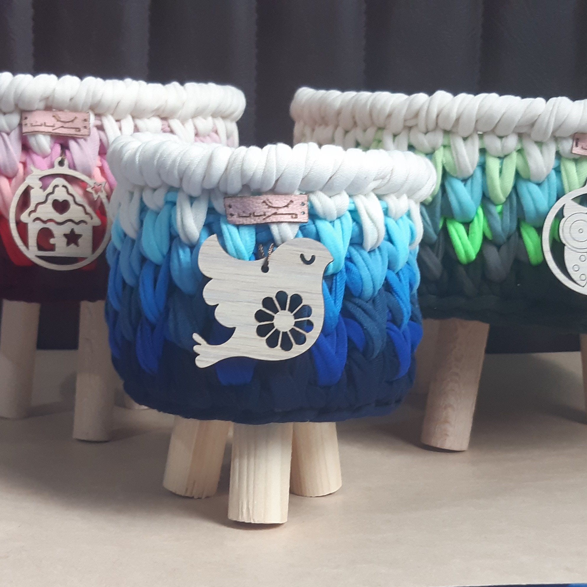 سبد قلاب بافی تریکو پایه دار مجموعه سه عددی