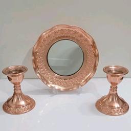 آینه شمعدان زیبای مسی نانو شده رز مس