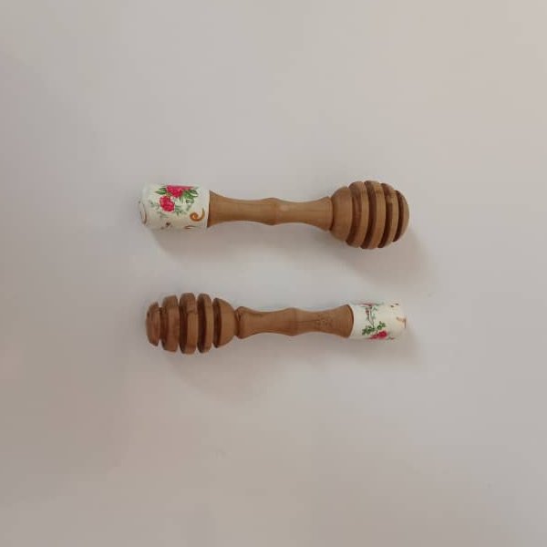 قاشق چوبی عسل دست ساز سایز بزرگ دسته رنگی دو عددی