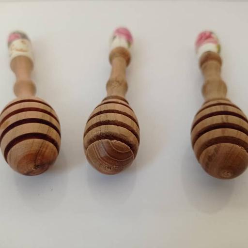 قاشق چوبی عسل دست ساز سایز کوچک سه عددی دسته رنگی