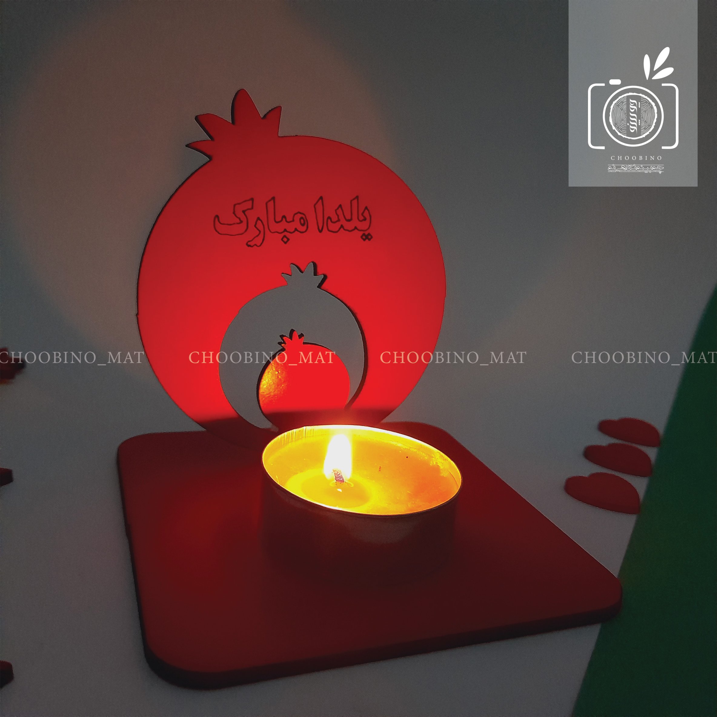 یلدا جاشمعی چوبی طرح انار یلدا مناسب هدیه و یادگاری به دانش آموزان به مناسبت شب یلدا