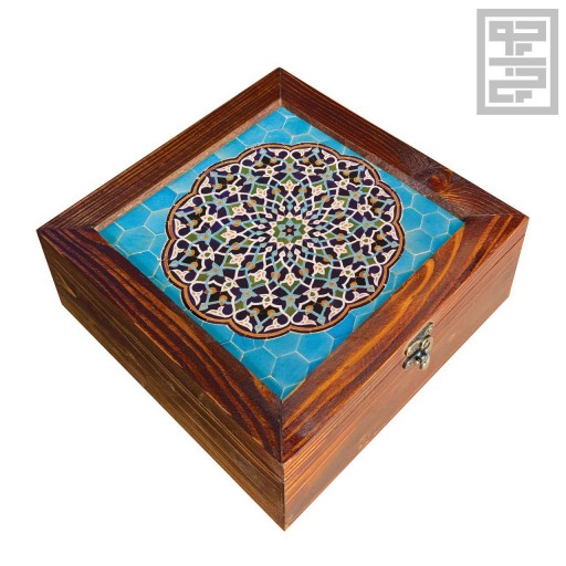 جعبه چوبی چای و دمنوش طرح کاشی مسجد جامع یزد