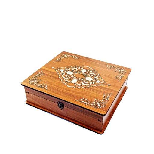 جعبه دمنوش معرق چوبی با محتویات