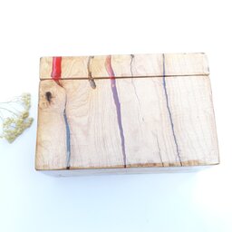 جعبه چوبی مستطیلی رزینی قرمز آبی رنگ  دستساز چوبکده بید سفید