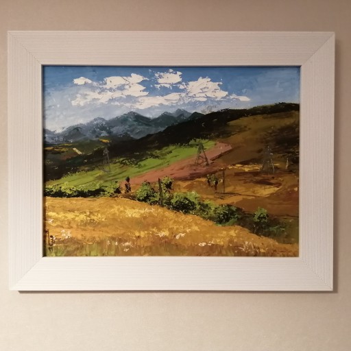 تابلوی نقاشی رنگ روغن اوریجینال و تک با بافت برجسته از طبیعت اهر ارسباران با قاب