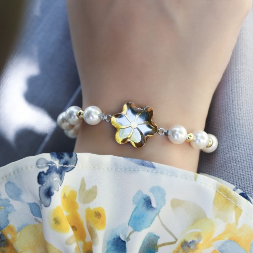 دستبند دو بعدی طرح گل با پوشش طلا