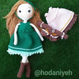 عروسک بافتنی دختر سبزک با لباس جداگانه 35 سانت