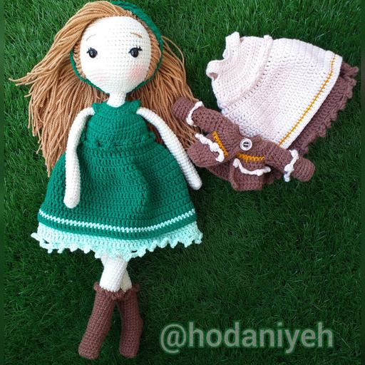 عروسک بافتنی دختر سبزک با لباس جداگانه 35 سانت