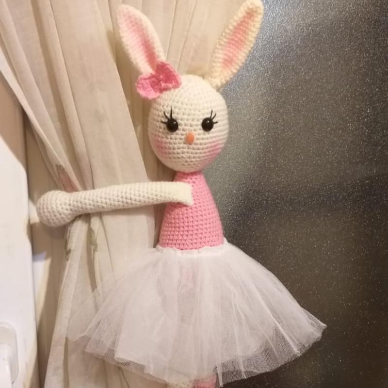 عروسک بافتنی خرگوش نگهدارنده پرده صورتی 40 سانت