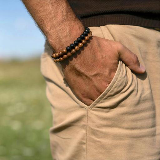 دستبند دو عددی مردانه ساخته شده از سنگ و چوب بسیار شیک و خاص