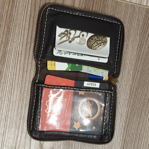 کیف کارت زیپی،سایز13×10،چرم طبیعی،دستدوز،قهوه ای