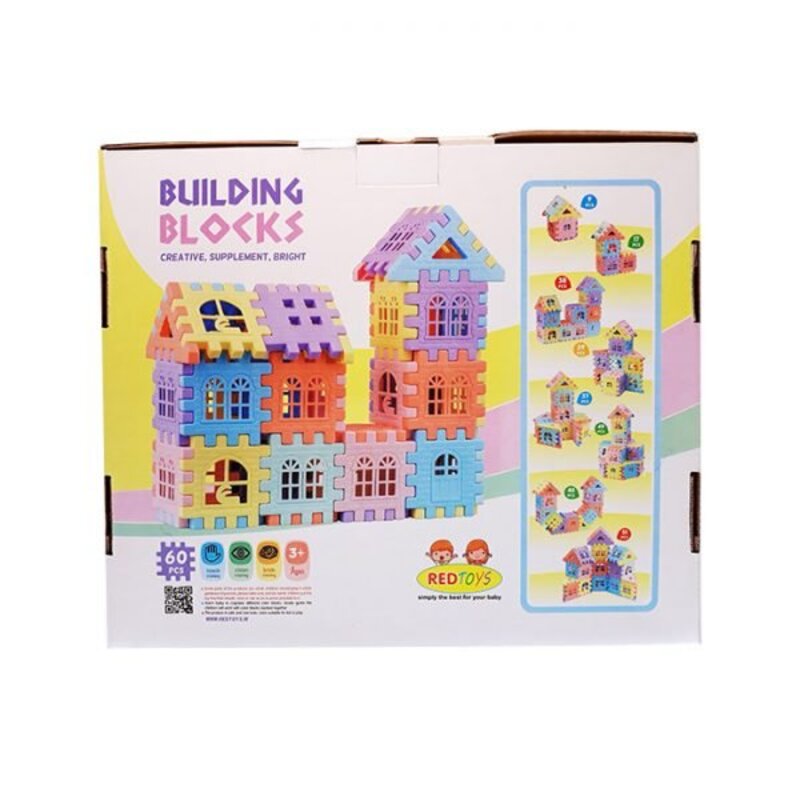 بلوک خانه سازی 60 قطعه با رنگ های پاستیلی
