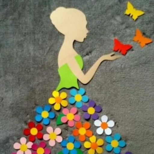 استیکر دیواری دخترک زیبا با گل وپروانه