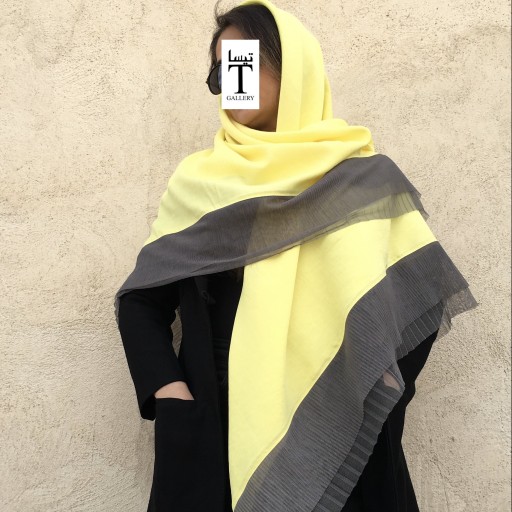 روسری نخی زرد طوسی