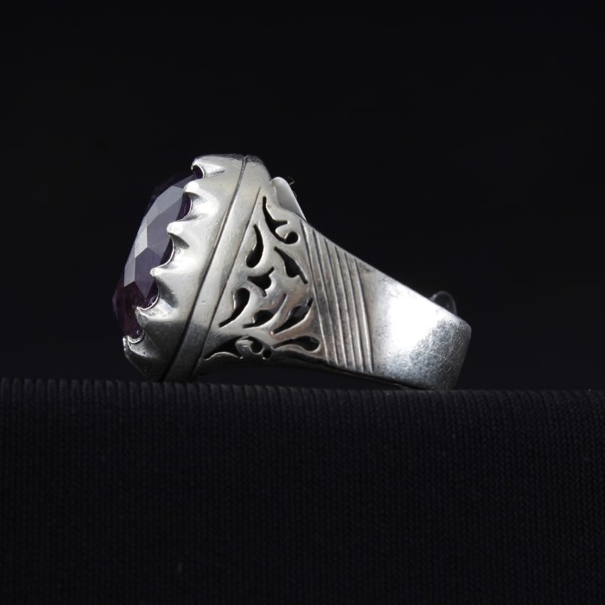 انگشتر نقره مردانه آمیتیست تراش زیبای اصل ( انگشتر مردانه )