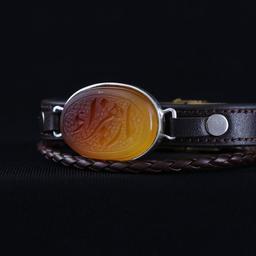 دستبند چرم طبیعی گاوی عقیق نقش یازهرا اصل ( دستبند مردانه )