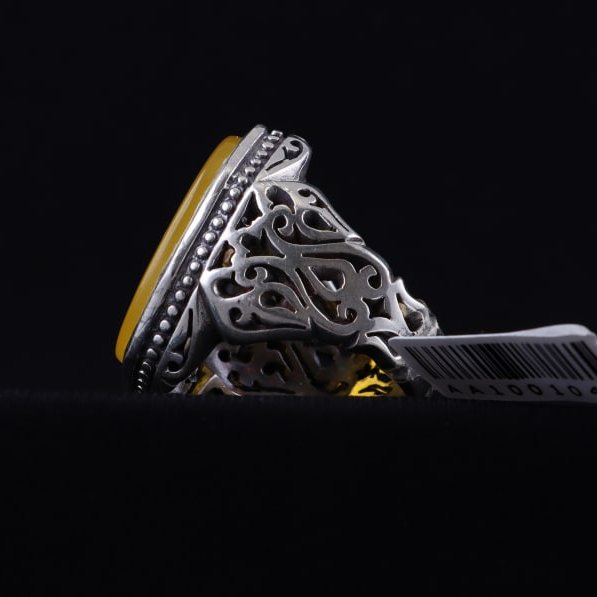 انگشتر مردانه عقیق زرد نقش یاحیدر اصل ( انگشتر نقره مردانه )