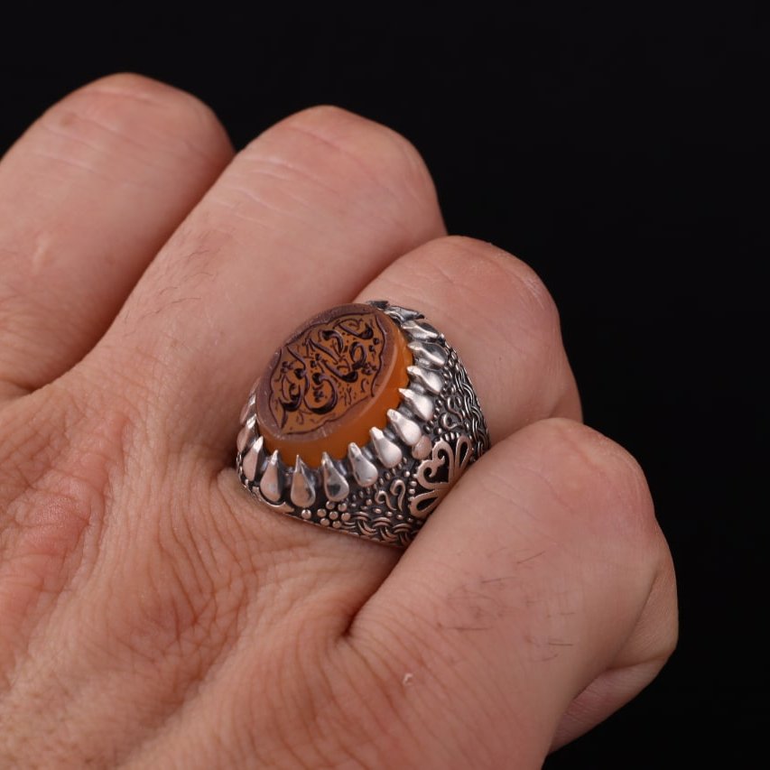 انگشتر مردانه عقیق یمنی نقش یاصادق الوعد اصل ( انگشتر نقره مردانه )