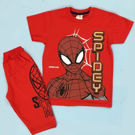 تیشرت شلوارک پسرانه مرد عنکبوتی سایز 40 تا 55 در 2 رنگ لباس مرد عنکبوتی ارسال رایگان 