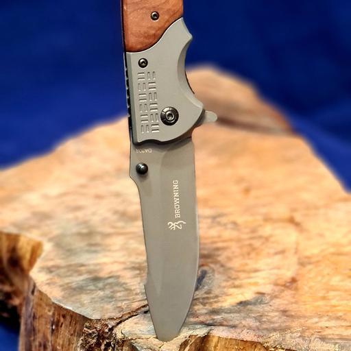 چاقو برونینگ مدل DA308 تیغه کربن دسته چوب