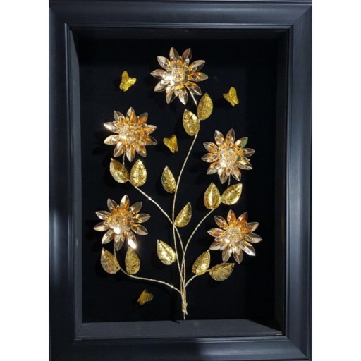 تابلو پنج گل طلایی با قاب مات خامس